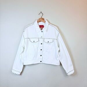 Guess Women’s Studded Cara Floral White Jean Jacket Sz Large NWT